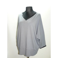 Bluzka kimono z dekoltem odszytym wężową skórką - szara